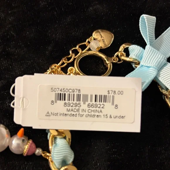 Betsey Johnson Christmas Charm Bracelet with Blue Ribbon NWT - Picture 7 of 8